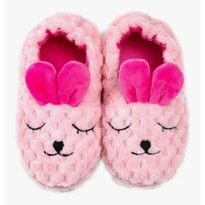 Kids Pink Bunny Slippers Plush Fuzzy Fleece EARS Size L 9 10